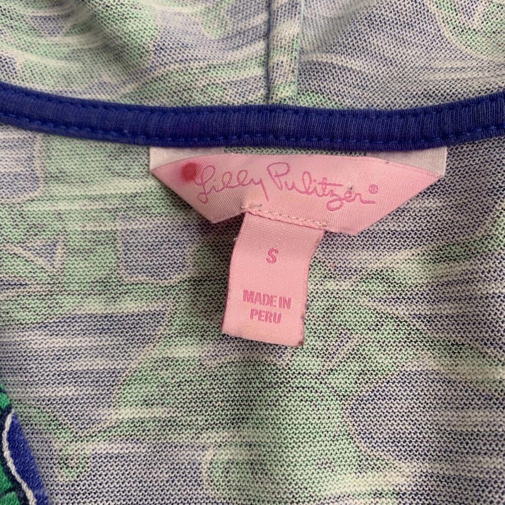 Lilly Pulitzer Hoodie Tunic Women Sz S Noelle Blue Loopy Elephants Artsy… - Picture 2 of 10
